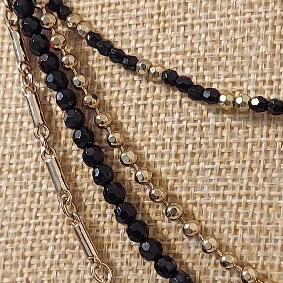 SAQ Gold Tone and Black Crystal Beads Layered 18" Necklace - Picture 2 of 4